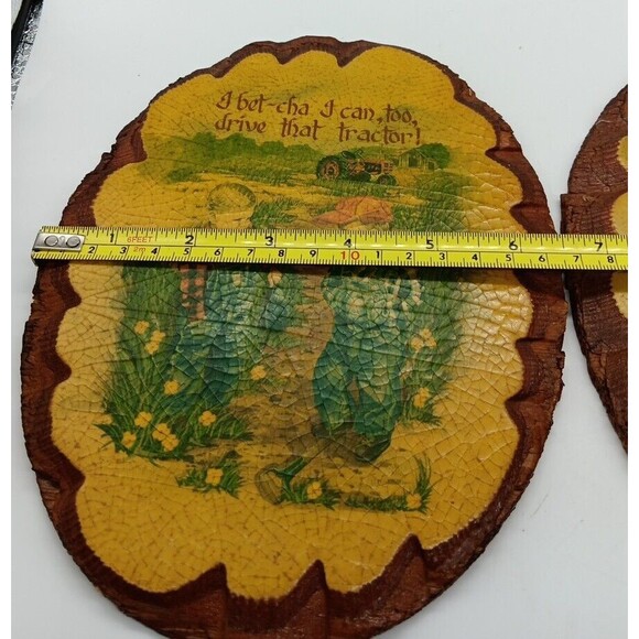 Wintermute Oval Wood Slice Wall Plaque Boys Kids Tractor Truck Farm Country Vtg - Picture 12 of 14